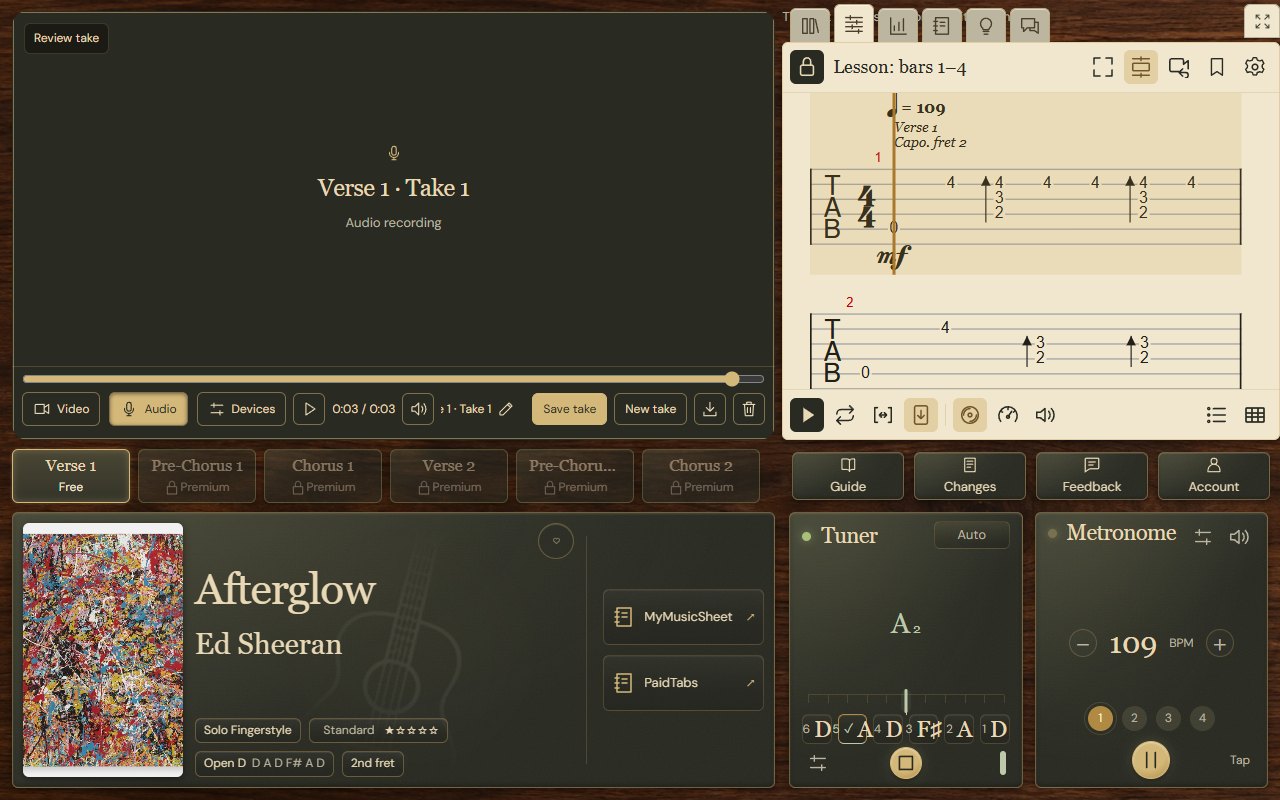 My Practice Room: the lesson video with the tab playing along